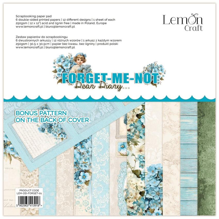 LemonCraft - Designpapier "Dear Diary Forget-Me-Not" Paper Pad 12x12 Inch - 6 Bogen