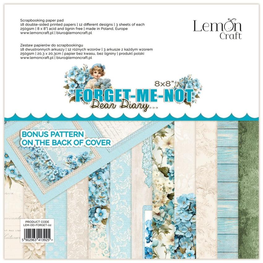 LemonCraft - Designpapier "Dear Diary Forget-Me-Not" Paper Pad 8x8 Inch - 12 Bogen