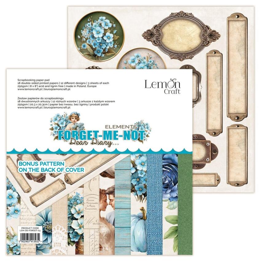 LemonCraft - Designpapier "Dear Diary Forget-Me-Not" Elements & Basics Paper Pad 8x8 Inch - 18 Bogen