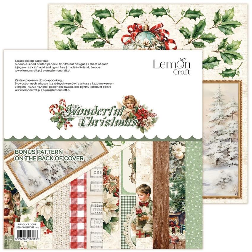 LemonCraft - Designpapier "Wonderful Christmas" Paper Pad 12x12 Inch - 6 Bogen