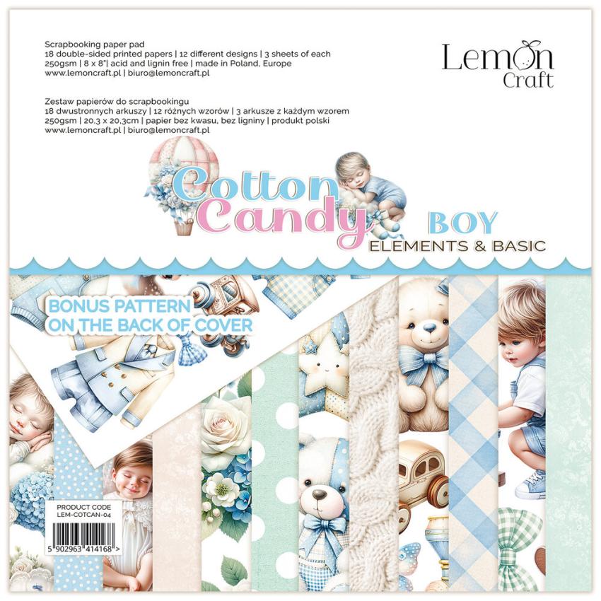 LemonCraft - Designpapier "Cotton Candy Boy" Elements & Basics Paper Pad 8x8 Inch - 18 Bogen