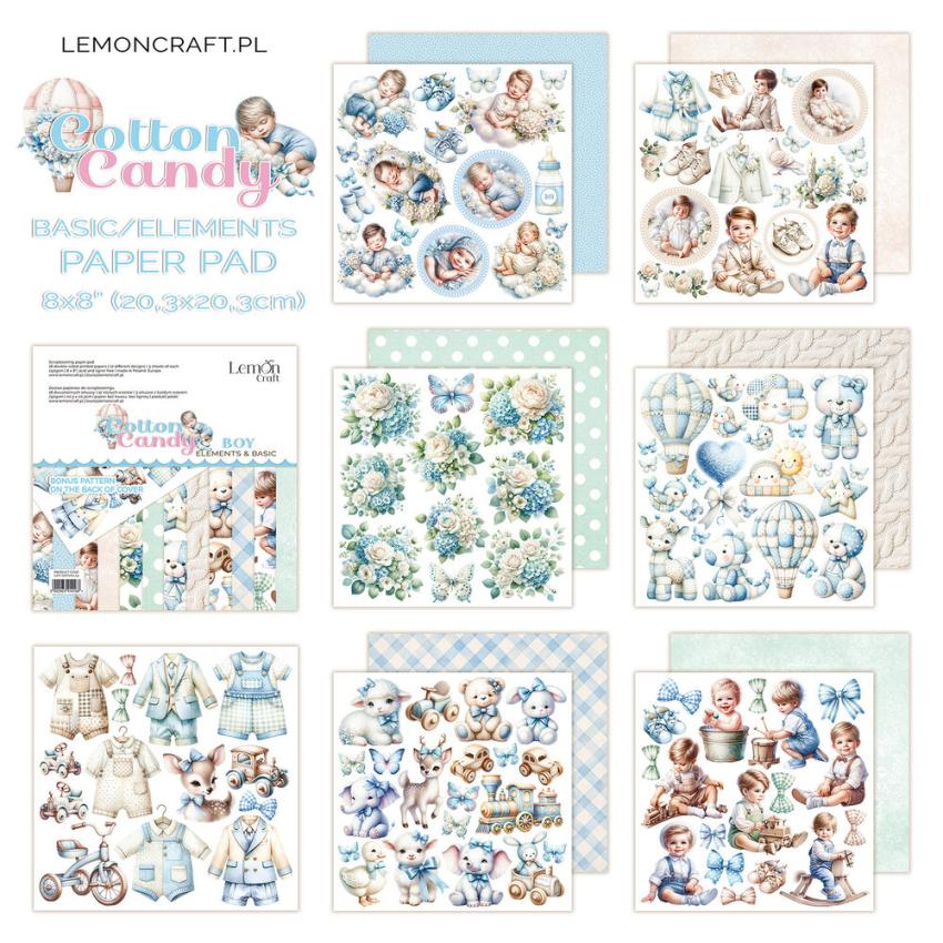 LemonCraft - Designpapier "Cotton Candy Boy" Elements & Basics Paper Pad 8x8 Inch - 18 Bogen