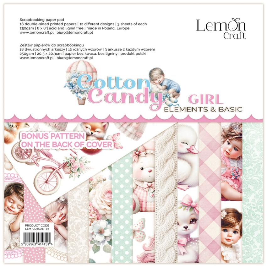 LemonCraft - Designpapier "Cotton Candy Girl" Elements & Basics Paper Pad 8x8 Inch - 18 Bogen