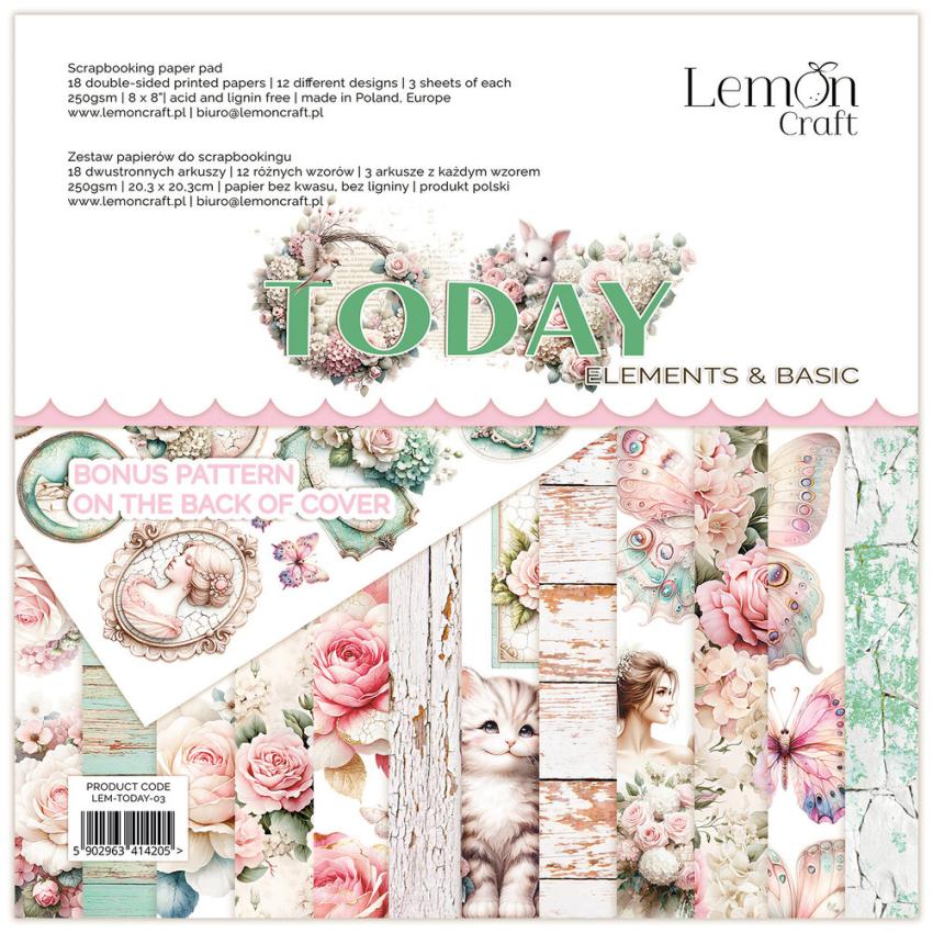 LemonCraft - Designpapier "Today" Elements & Basics Paper Pad 8x8 Inch - 18 Bogen