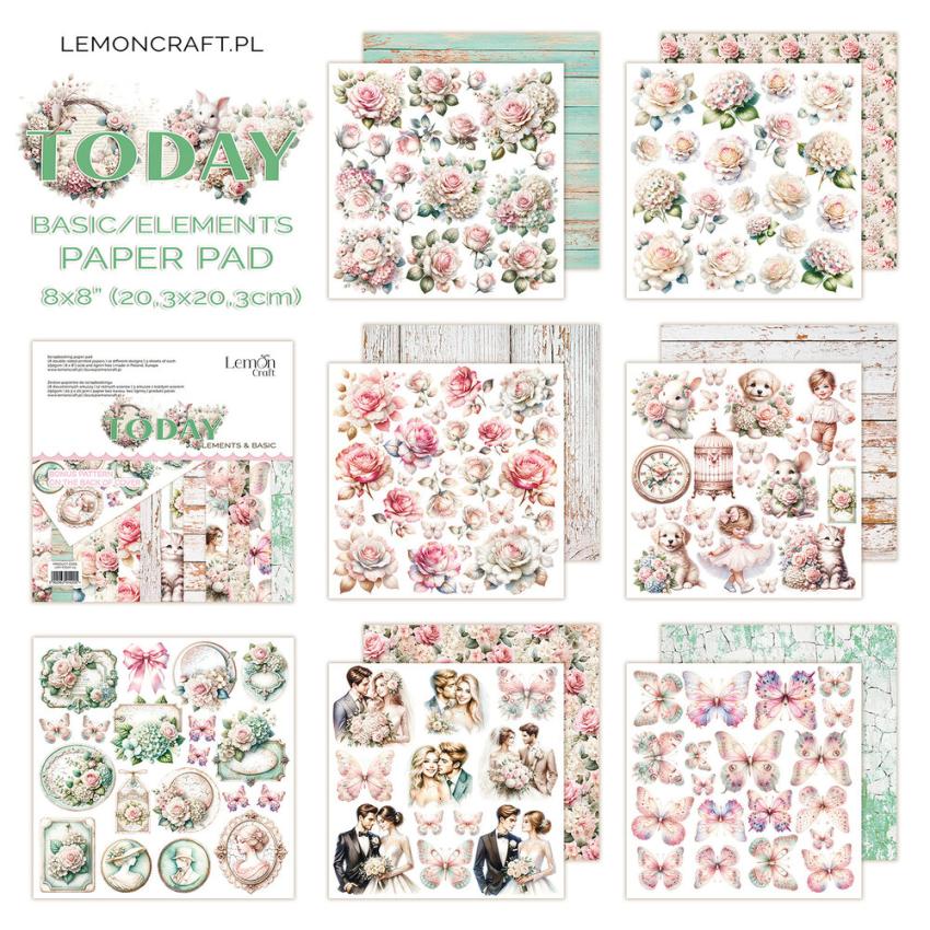 LemonCraft - Designpapier "Today" Elements & Basics Paper Pad 8x8 Inch - 18 Bogen