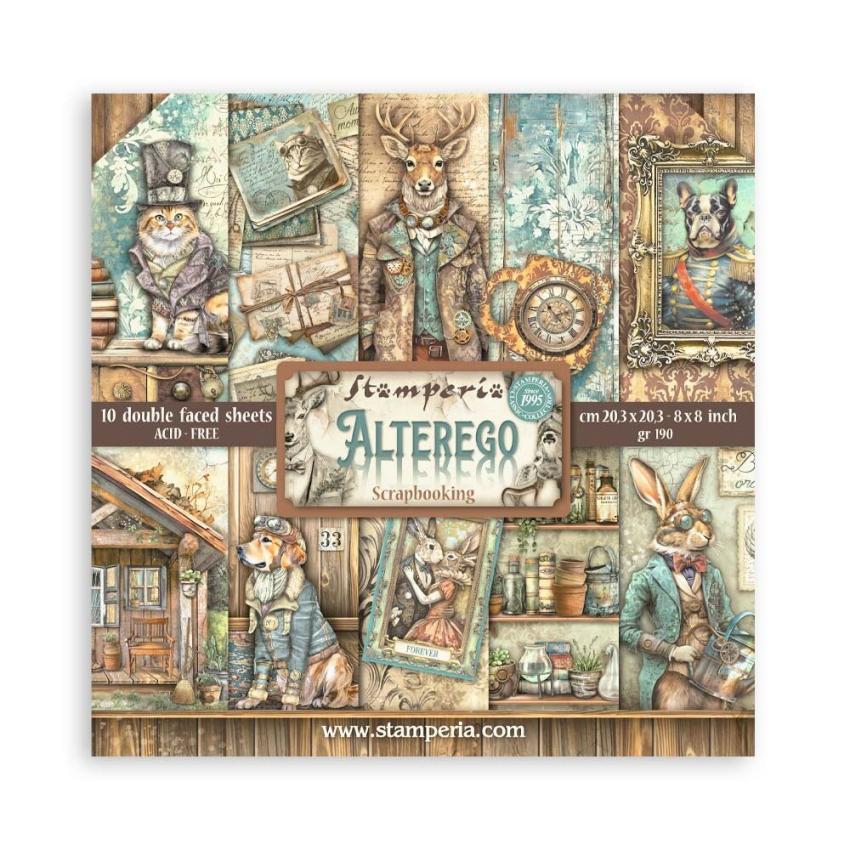 Stamperia - Designpapier "Alterego" Paper Pack 8x8 Inch - 10 Bogen