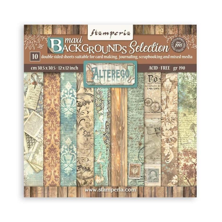 Stamperia - Designpapier "Alterego Maxi Backgrounds Selection" Paper Pack 12x12 Inch - 10 Bogen