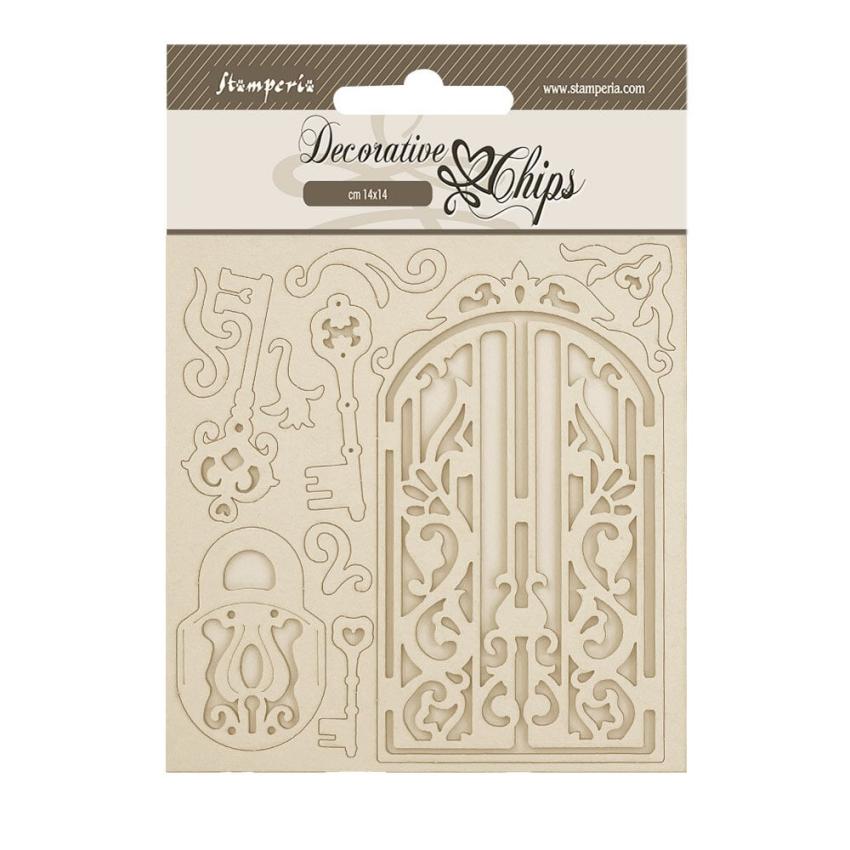 Stamperia - Holzteile 14x14 cm "Gate and Key" Decorative Chips