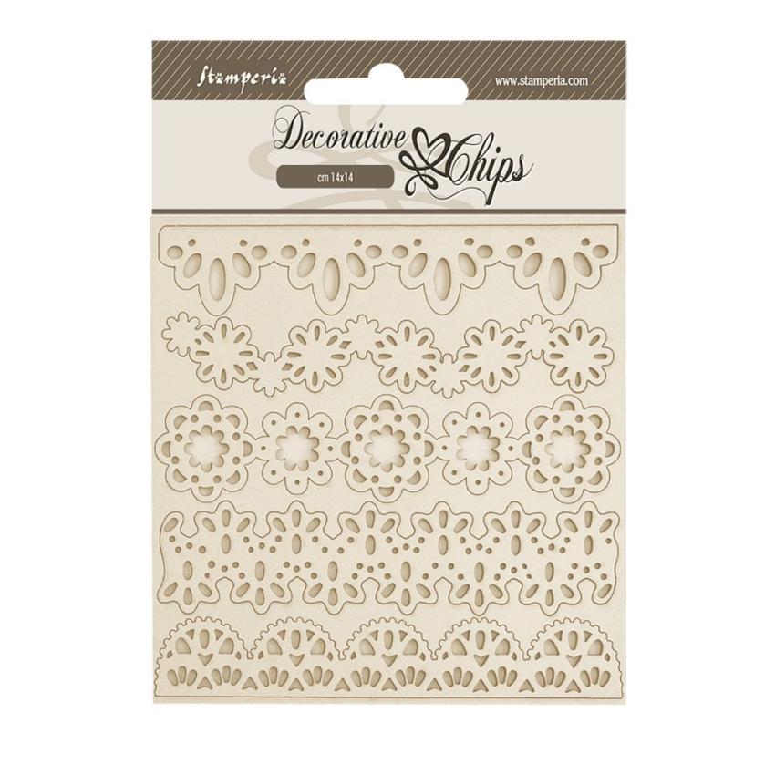 Stamperia - Holzteile 14x14 cm "Lace Borders" Decorative Chips