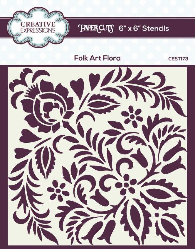 Creative Expressions - Schablone 6x6 Inch "Folk Art Flora" Stencil Design by Cathie Shuttöeworth