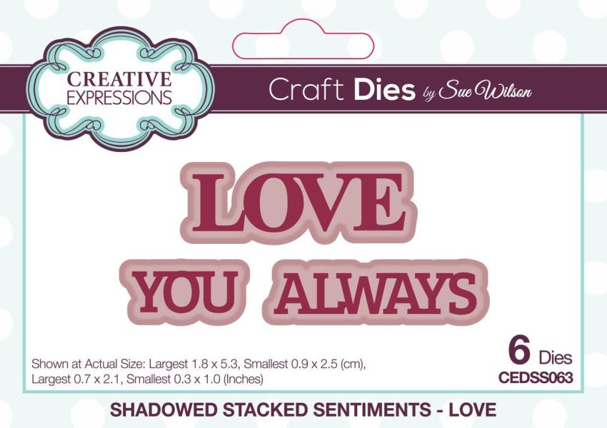 Creative Expressions - Stanzschablone "Love Shadowed Stacked Sentiment" Craft Dies Design by Sue Wilson