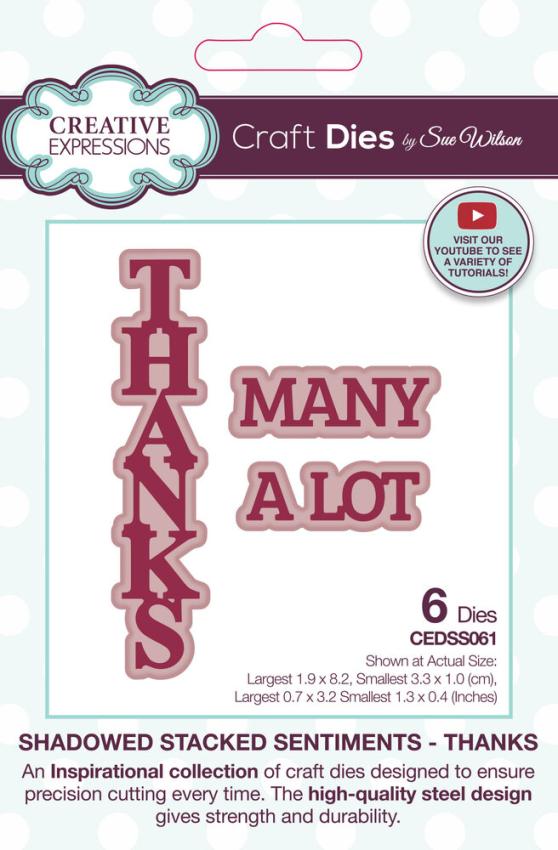 Creative Expressions - Stanzschablone "Thanks Shadowed Stacked Sentiment" Craft Dies Design by Sue Wilson