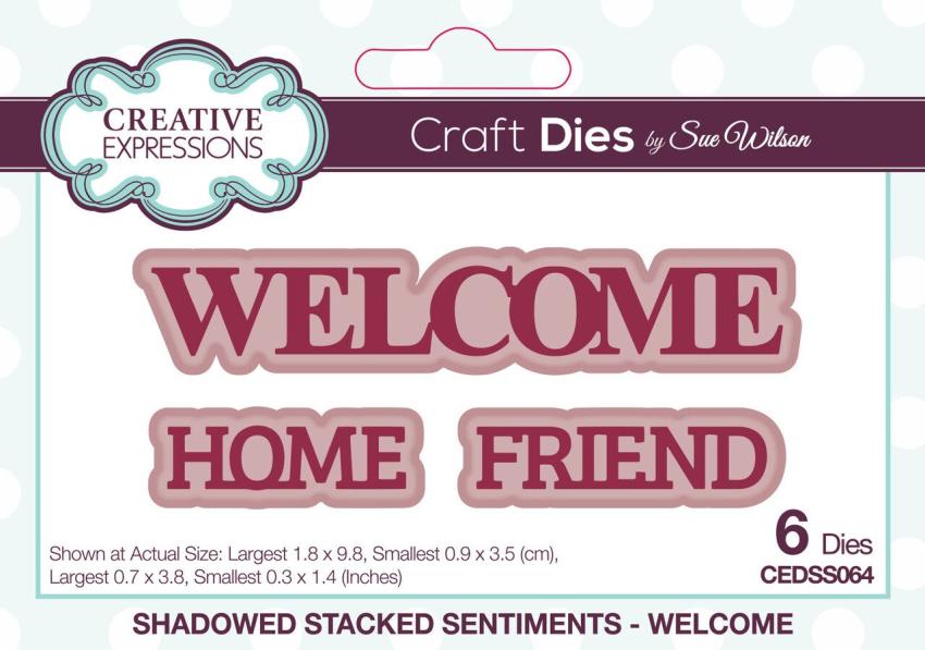 Creative Expressions - Stanzschablone "Welcome Shadowed Stacked Sentiment" Craft Dies Design by Sue Wilson