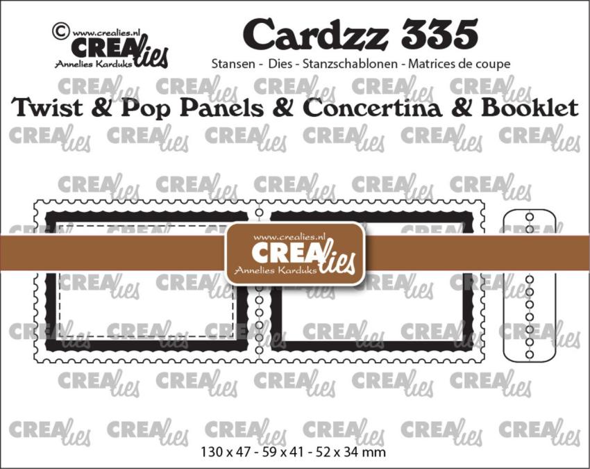 Crealies - Stanzschablone "No. 335 Twist & Pop Panels & Concertina Card & Booklet Postage Stamp" Cardzz Dies