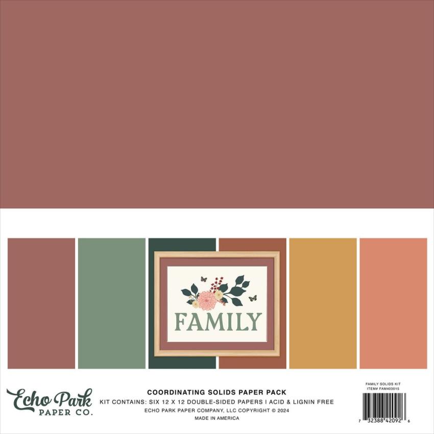 Echo Park - Cardstock "Family" Coordinating Solids Paper 12x12 Inch - 6 Bogen 