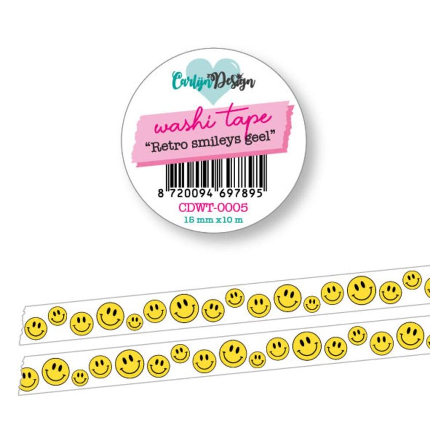 Carlijn Design - Decorative Tape "Retro Smileys Yellow" Washi Tape