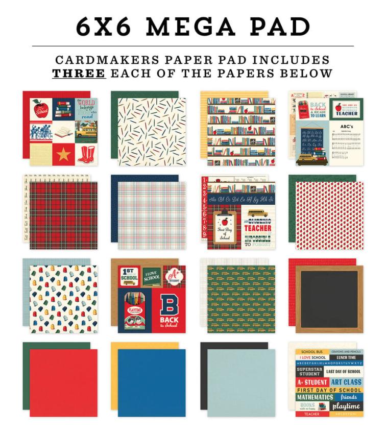 Carta Bella - Designpapier "Back To School" Cardmakers Mega Pad 6x6 Inch - 48 Bogen