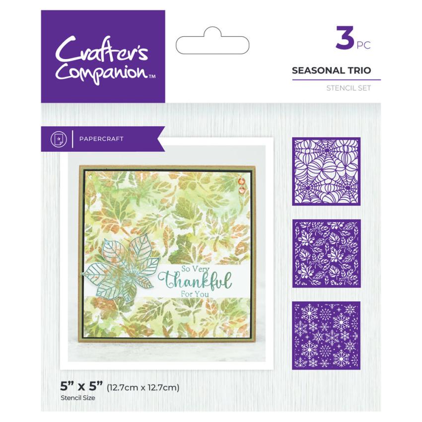 Crafters Companion - Schablone 5x5 Inch "Seasonal Trio" Stencil