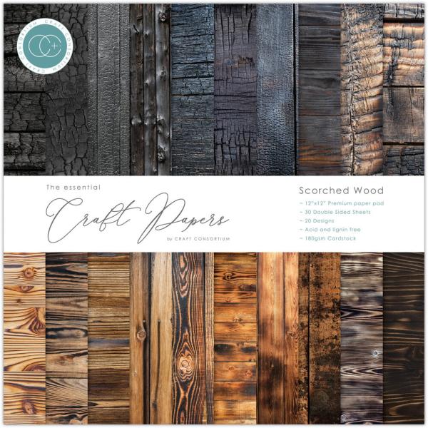 Craft Consortium - Designpapier "Scorched Wood" Paper Pad 12x12 Inch - 20 Bogen