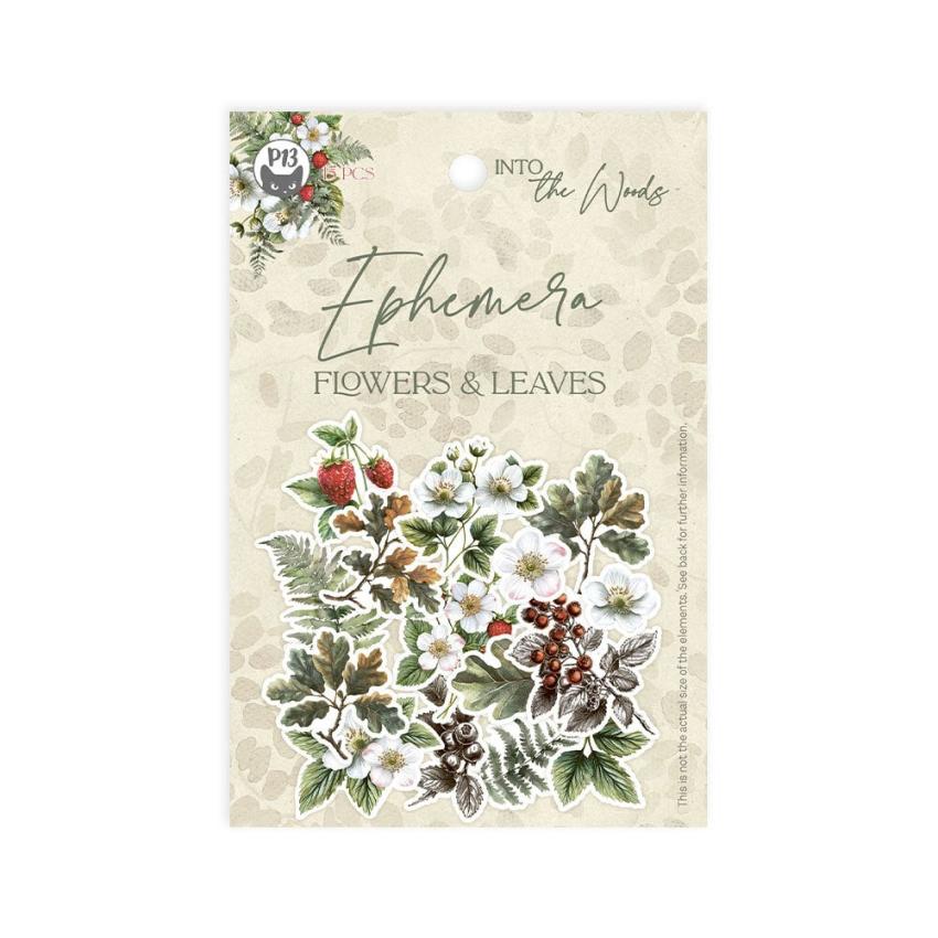 Piatek P13 - Stanzteile "Into the Woods" Die Cuts Ephemera Flower & Leaves 