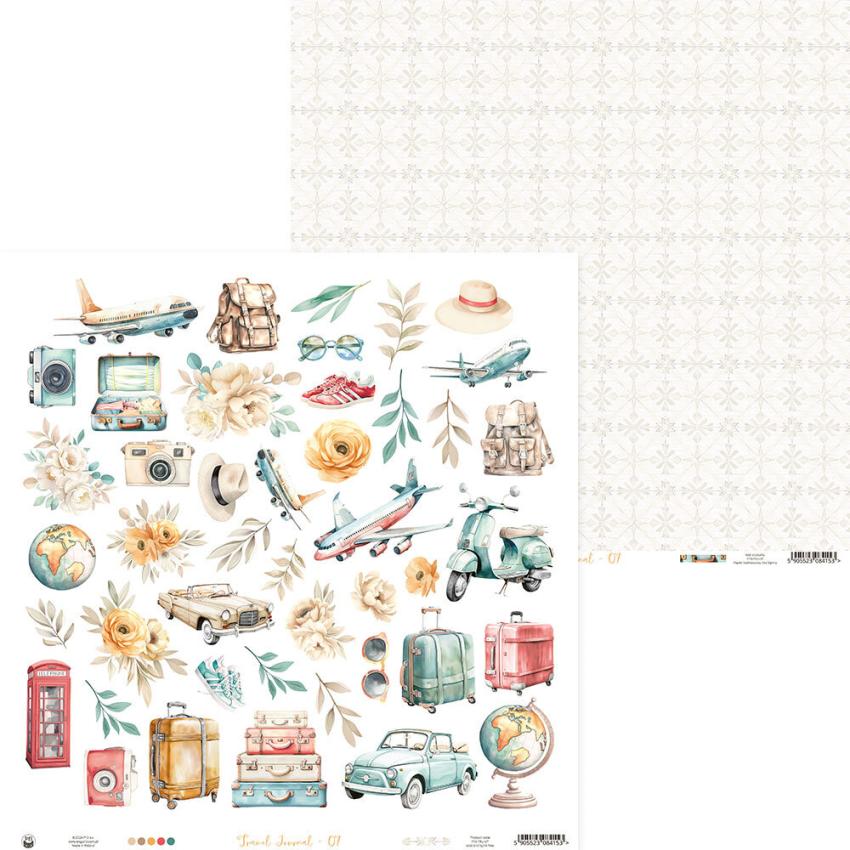 Piatek P13 - Designpapier "Travel Journal" Paper Pack 12x12 Inch - 12 Bogen