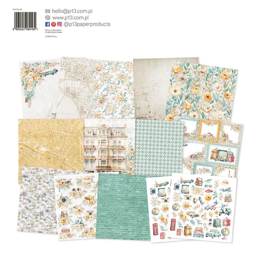 Piatek P13 - Designpapier "Travel Journal" Paper Pack 12x12 Inch - 12 Bogen