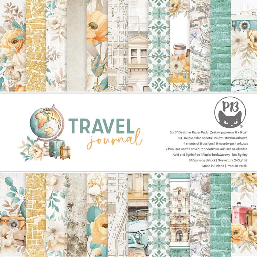 Piatek P13 - Designpapier "Travel Journal" Paper Pack 6x6 Inch - 24 Bogen