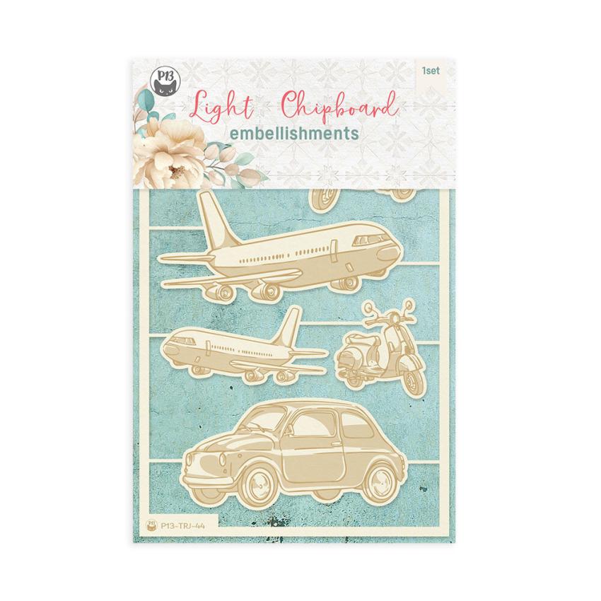 Piatek P13 - Stanzteile "Travel Journal" Chipboard Embellishments 01