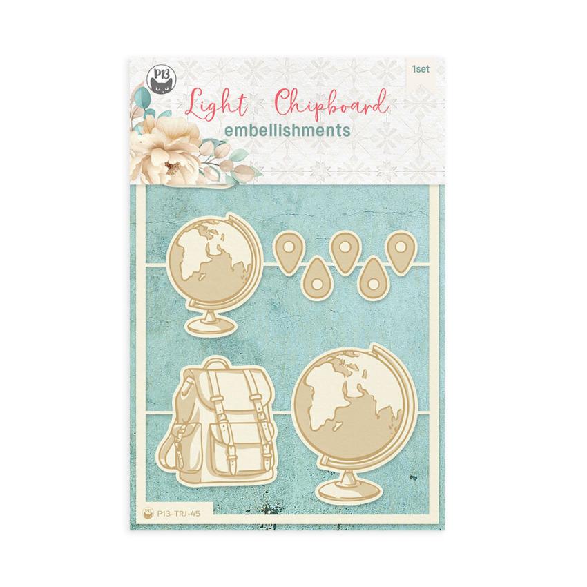 Piatek P13 - Stanzteile "Travel Journal" Chipboard Embellishments 02