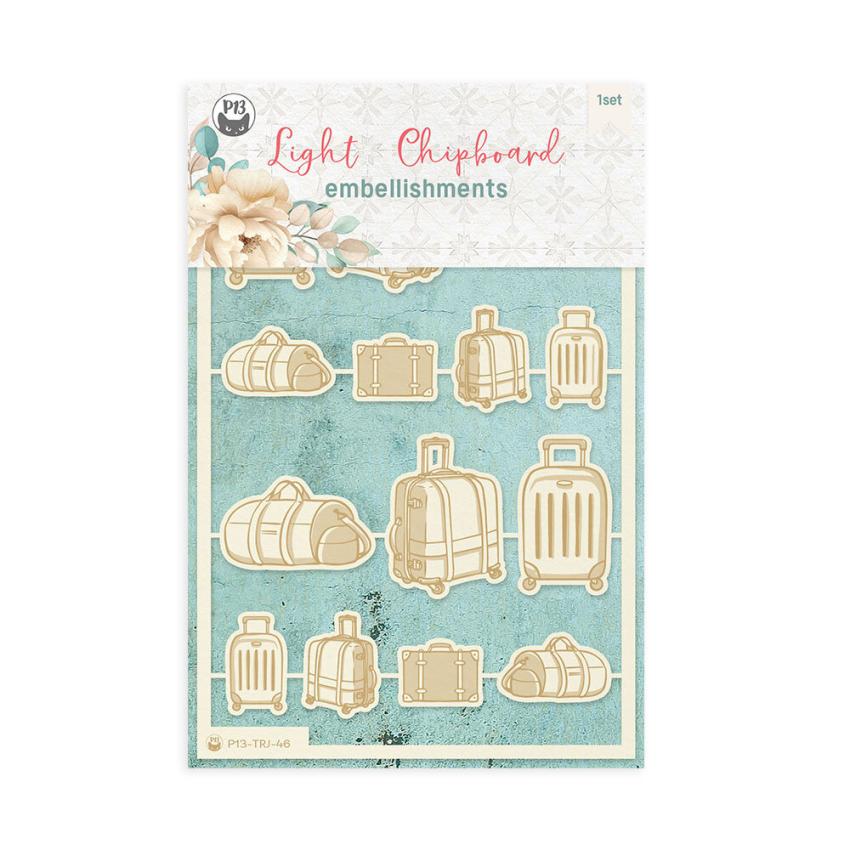 Piatek P13 - Stanzteile "Travel Journal" Chipboard Embellishments 03