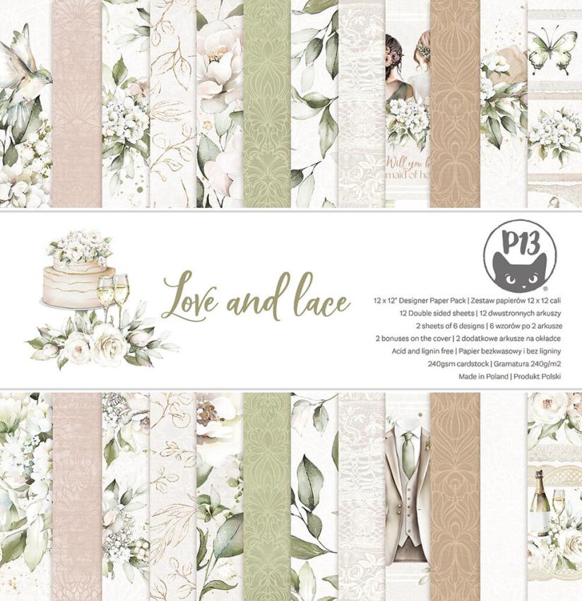 Piatek P13 - Designpapier "Love and Lace" Paper Pack 12x12 Inch - 12 Bogen