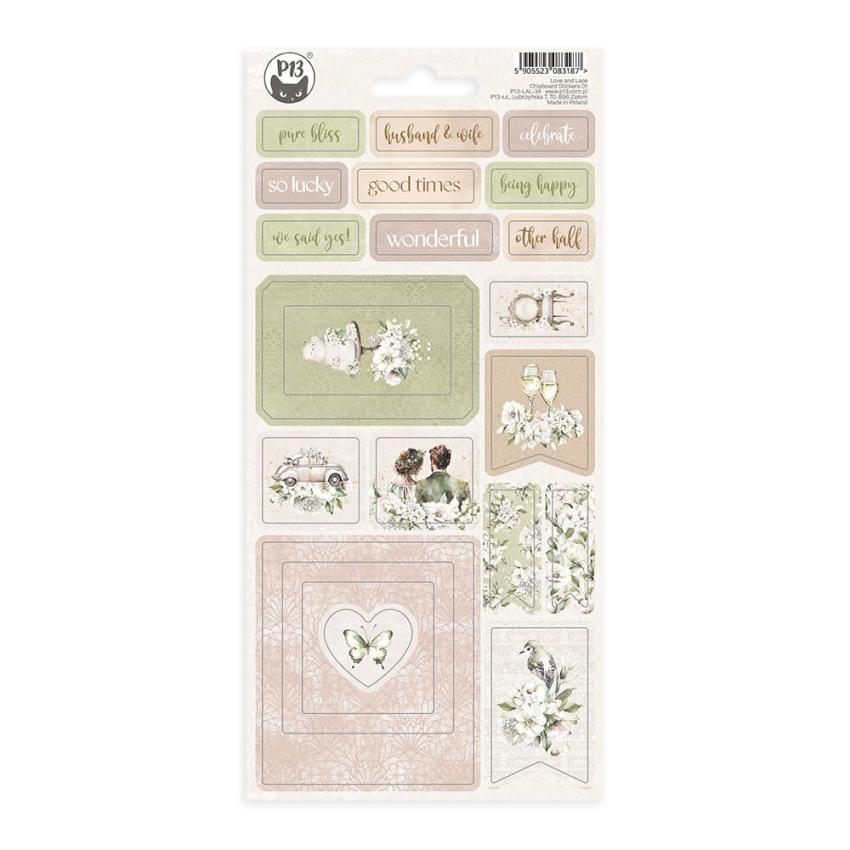 Piatek P13 - Aufkleber "Love and Lace" Chipboard Sticker 01