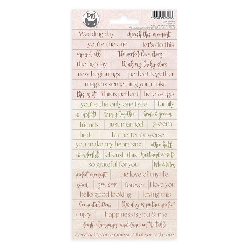 Piatek P13 - Aufkleber "Love and Lace" Chipboard Sticker 01