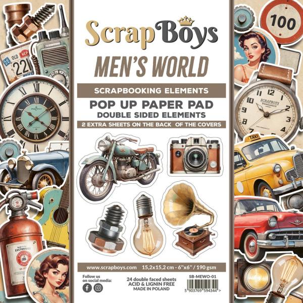 ScrapBoys - Stanzteile "Men's World" Pop Up Paper Pack 6x6 Inch - 24 Bogen