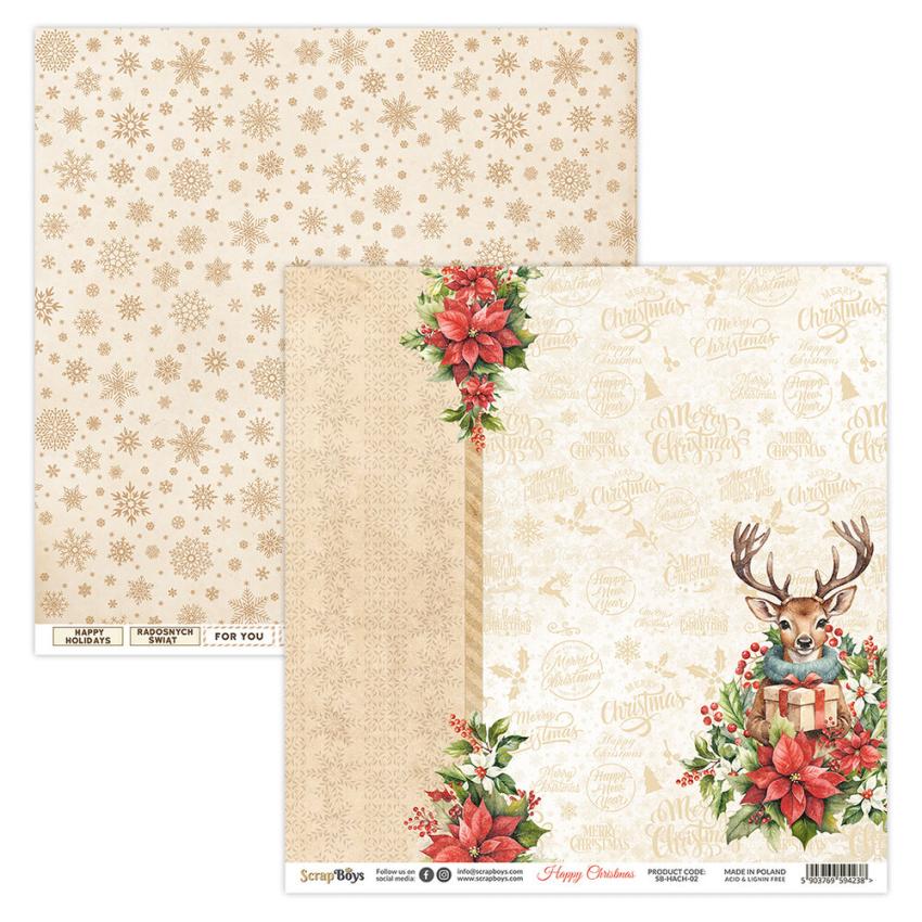 ScrapBoys - Designpapier "Happy Christmas" Paper Pack 12x12 Inch - 12 Bogen