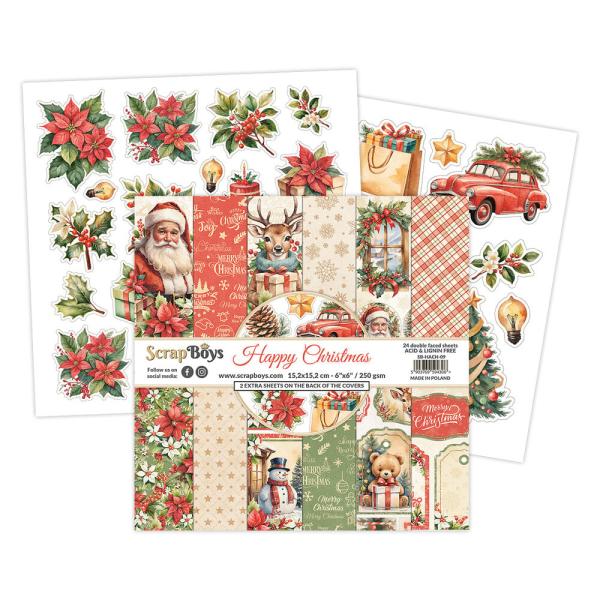 ScrapBoys - Designpapier "Happy Christmas" Paper Pack 8x8 Inch - 12 Bogen