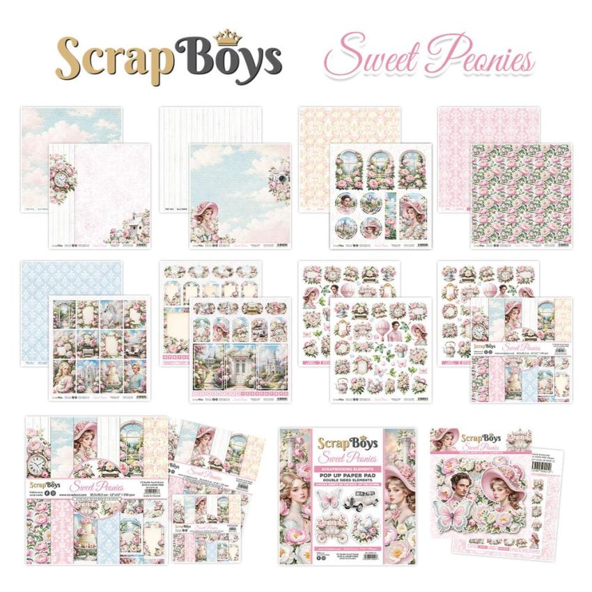 ScrapBoys - Designpapier "Sweet Peonies" Paper Pack 12x12 Inch - 12 Bogen