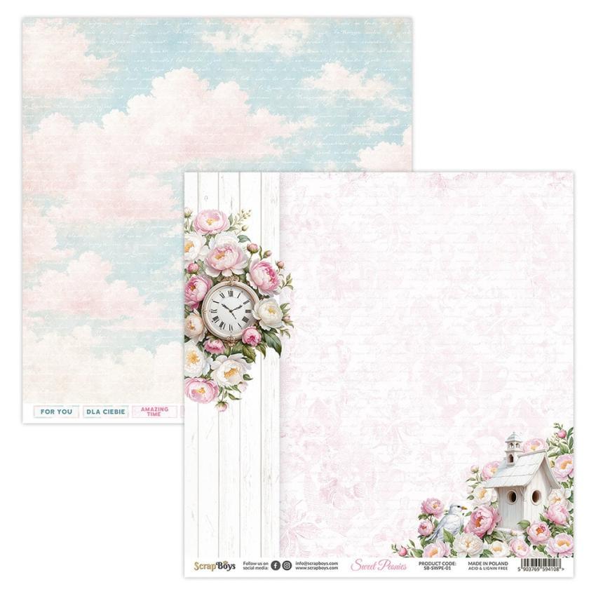 ScrapBoys - Designpapier "Sweet Peonies" Paper Pack 12x12 Inch - 12 Bogen