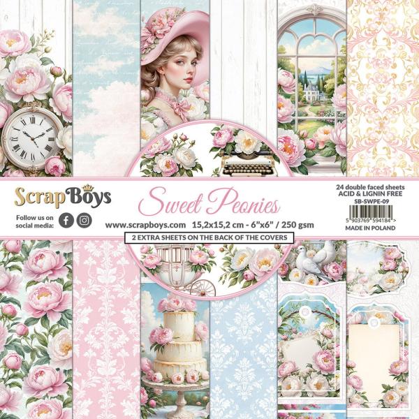 ScrapBoys - Designpapier "Sweet Peonies" Paper Pack 6x6 Inch - 24 Bogen