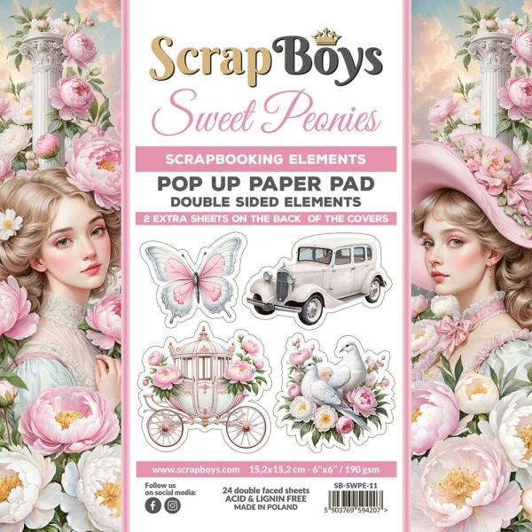 ScrapBoys - Stanzteile "Sweet Peonies" Pop Up Paper Pack 6x6 Inch - 24 Bogen