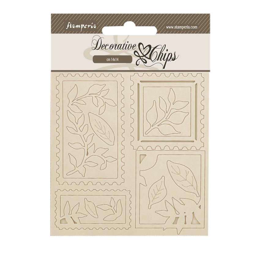 Stamperia - Holzteile 14x14 cm "Stamps" Decorative Chips