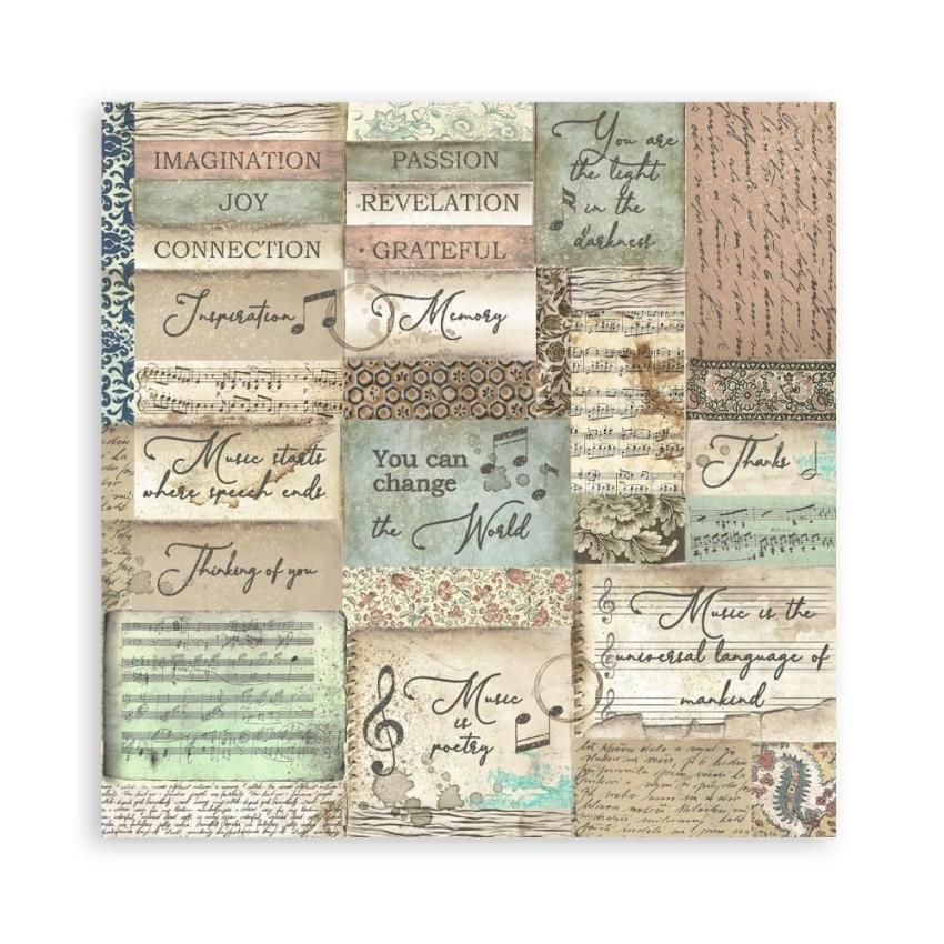 Stamperia - Designpapier "Music" Paper Pack 8x8 Inch - 10 Bogen