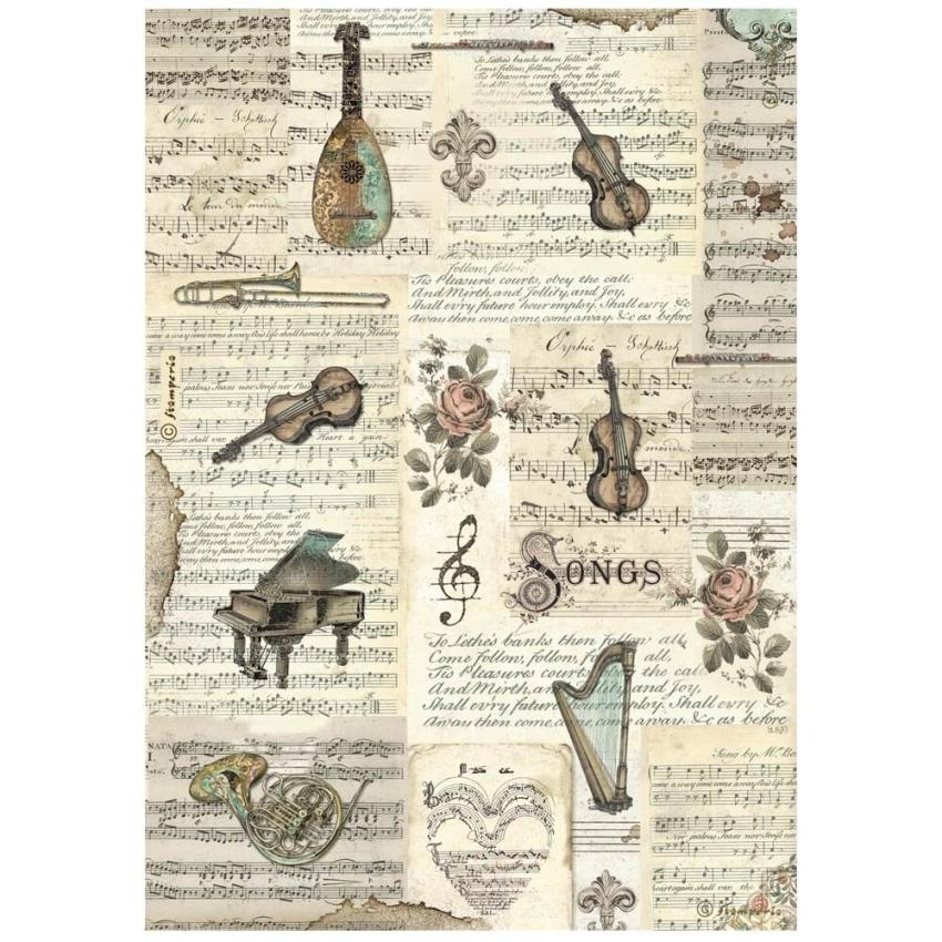 Stamperia - Decopatch Papier "Instruments" Decoupage A4 - 6 Bogen  