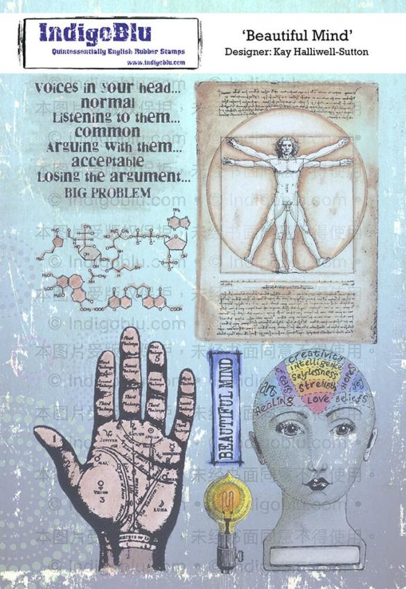 IndigoBlu - Gummistempel Set "Beautiful Mind" A5 Rubber Stamp