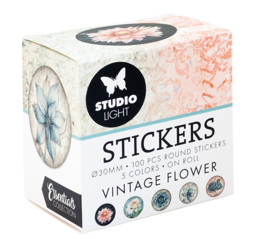 Studio Light - Aufkleber "Vintage Flower" Round Stickers on Roll