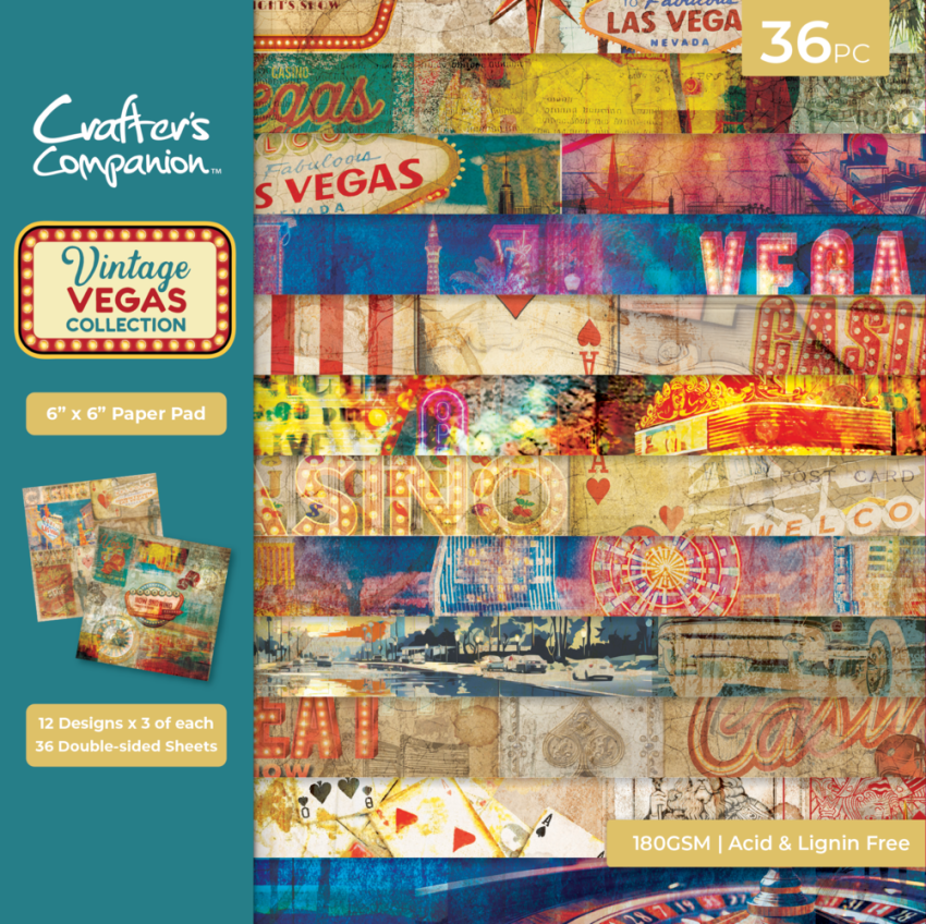 Crafters Companion - Designpapier "Vintage Vegas" Paper Pack 6x6 Inch - 36 Bogen