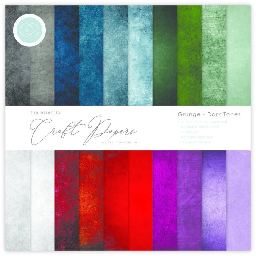 Craft Consortium - Designpapier "Grunge Dark Tones" Paper Pad 12x12 Inch - 30 Bogen