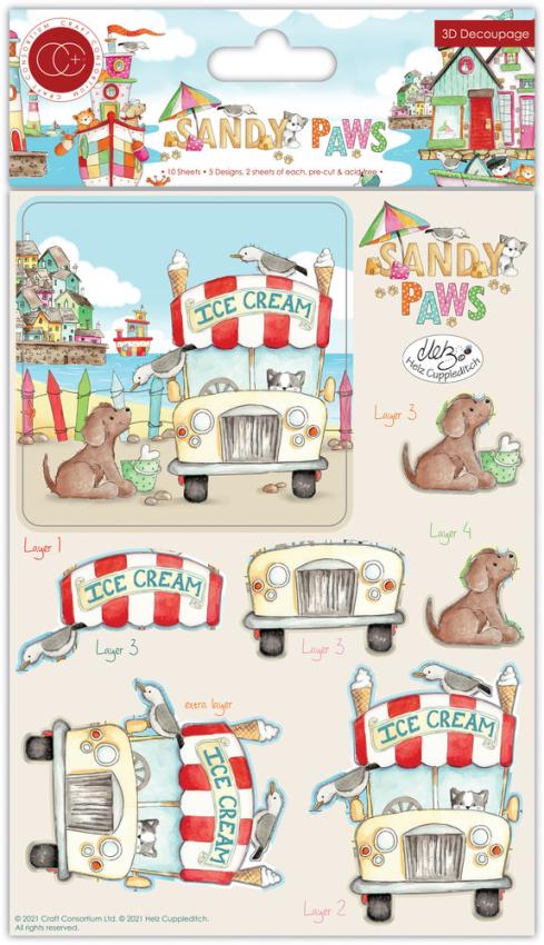 Craft Consortium - 3D Decoupage Set "Sandy Paws" 10 Bogen