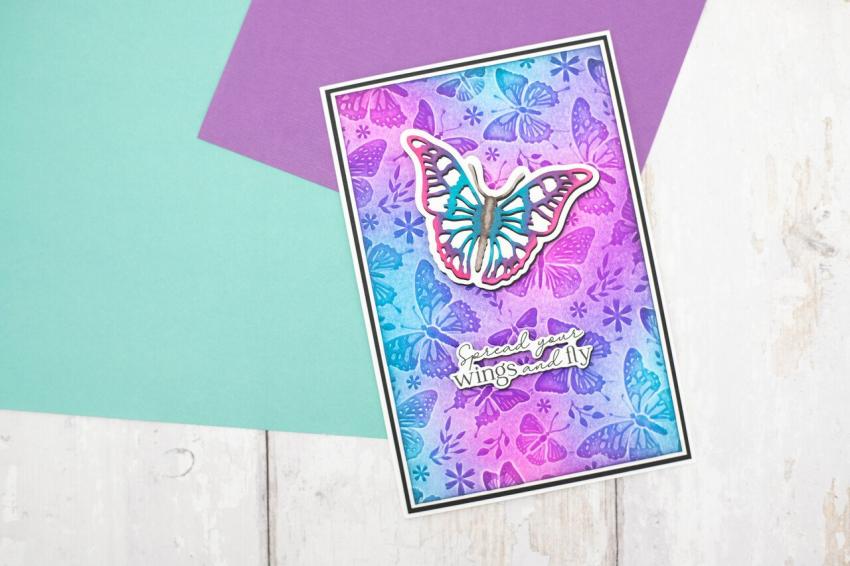 Crafters Companion -Prägefolder, Stempelset & Stanzschablone "Splendid Butterflies" Embossingfolder, Stamp & Dies