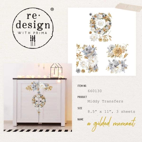 Re-Design with Prima - Transfer Aufkleber 8,5x11 Inch "A Gilded Moment" Decor Transfer 3 Bogen 